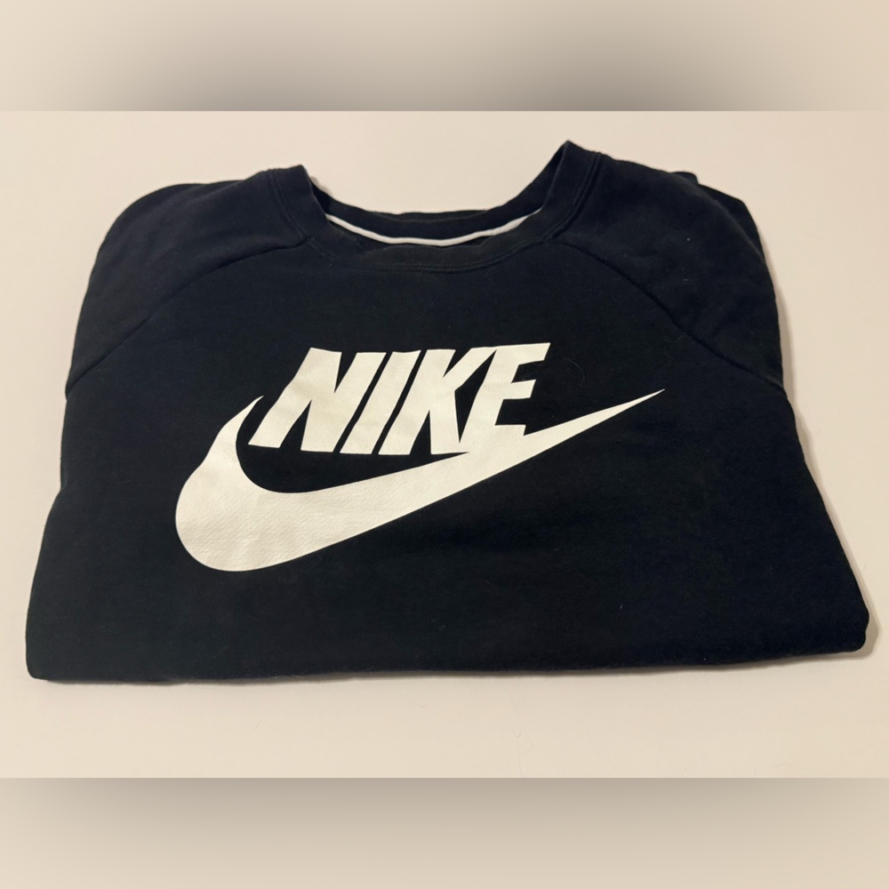 Nike Black Crew Neck Pullover Sweater with White Logo